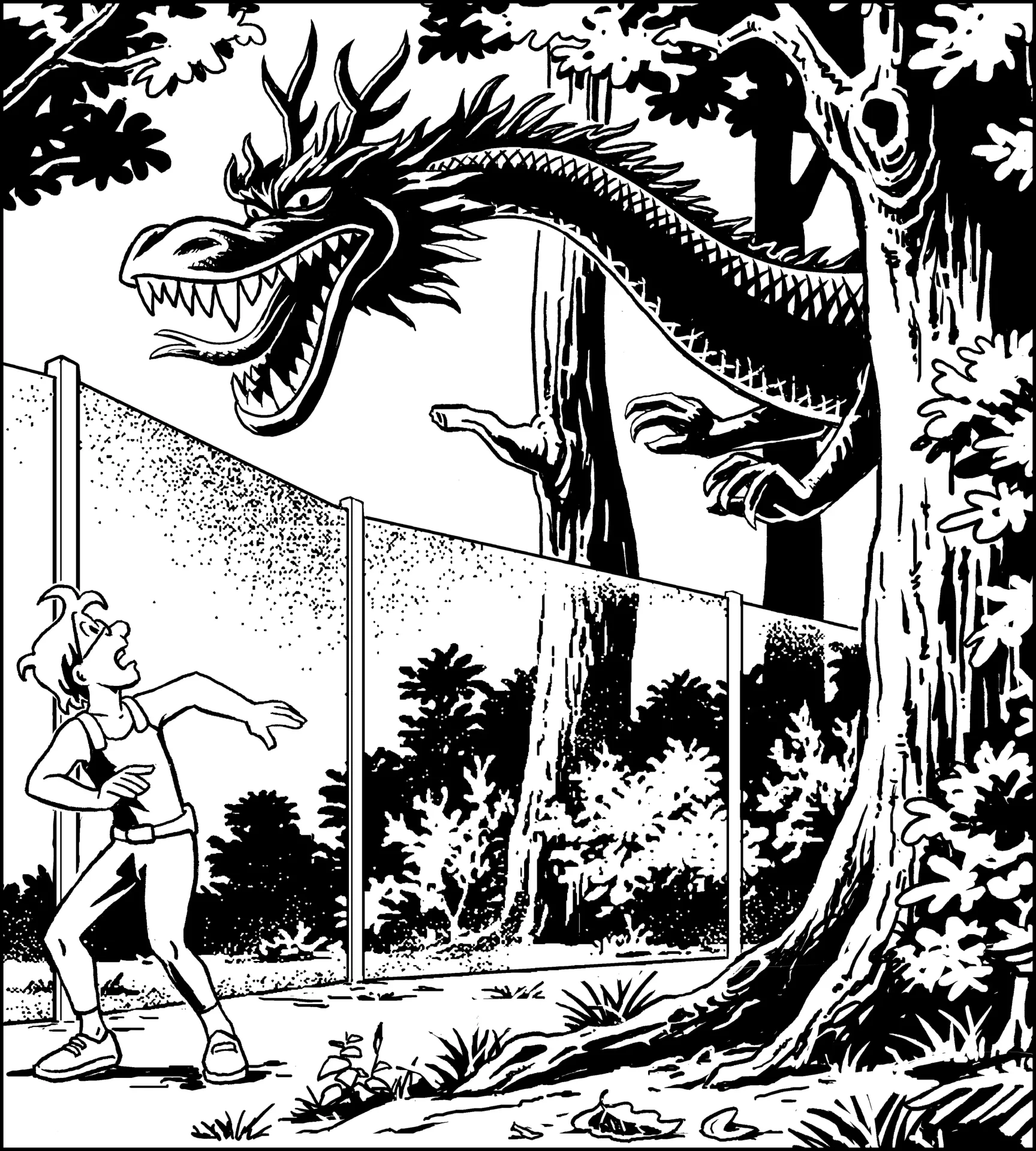 Ein gasgefüllter Drachen schwebt heran und soll wohl vor einem Weitergehen abschrecken.